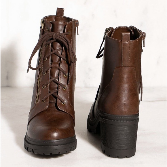 Brown chunky heel combat boots - Picture 6 of 7